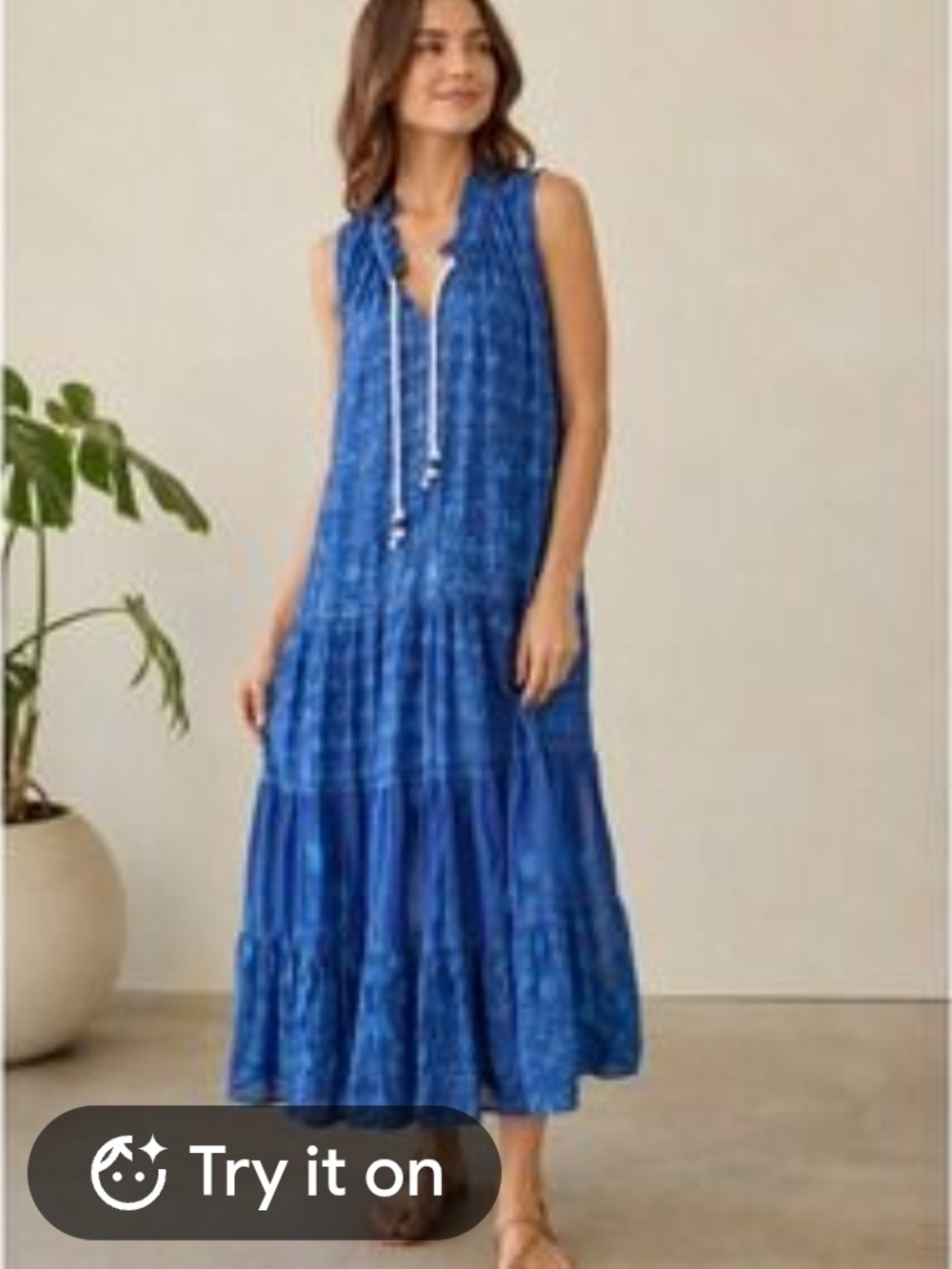 Sleeveless Blue Tiered Maxi Dress Drawsteijg 1x Plusnsize